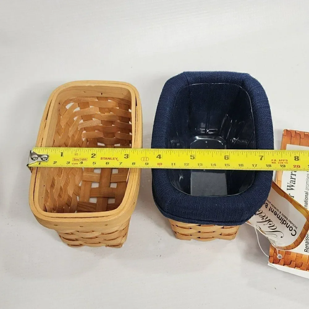 3 Taskets Renaissance Wood Slat Woven Baskets Navy Liner Bow Wow Meow‎